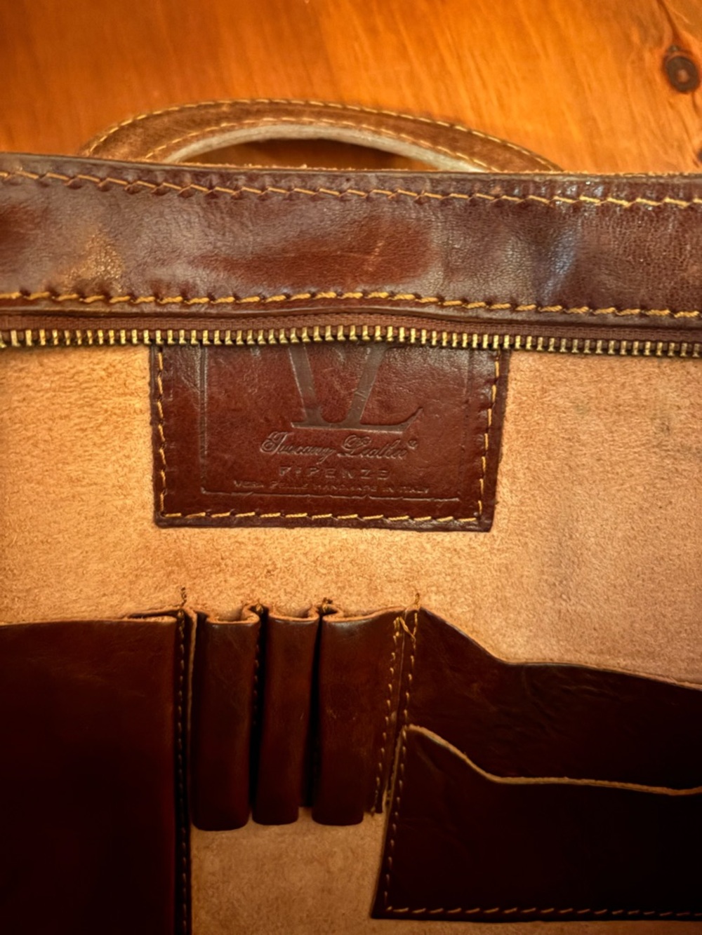 Vintage Tuscany Leathers Firenze Laptop Bag Brown Cognac Leather - Picture 5 of 6